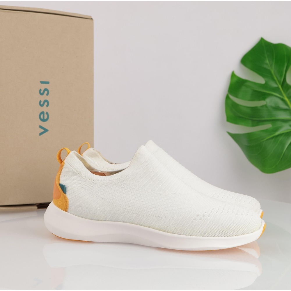 Vessi Mens Everyday Move Slip-On Shoes Size 9 White Orange Waterproof Sneakers
